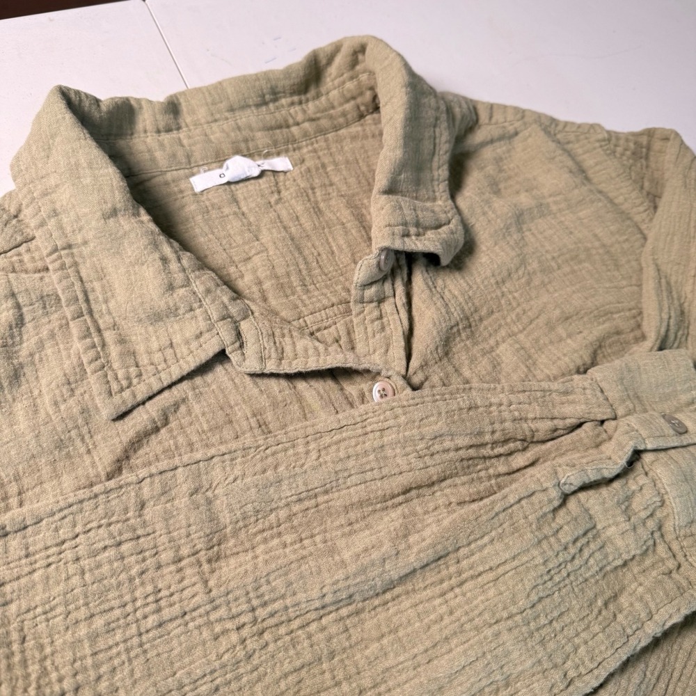 O'Neill Womens Olive Green 100% Cotton Gauze Button Down Shirt Large Pocket L